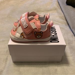 Moschino Pre Walker Pink Teddy Bear Pink Leather Shoes